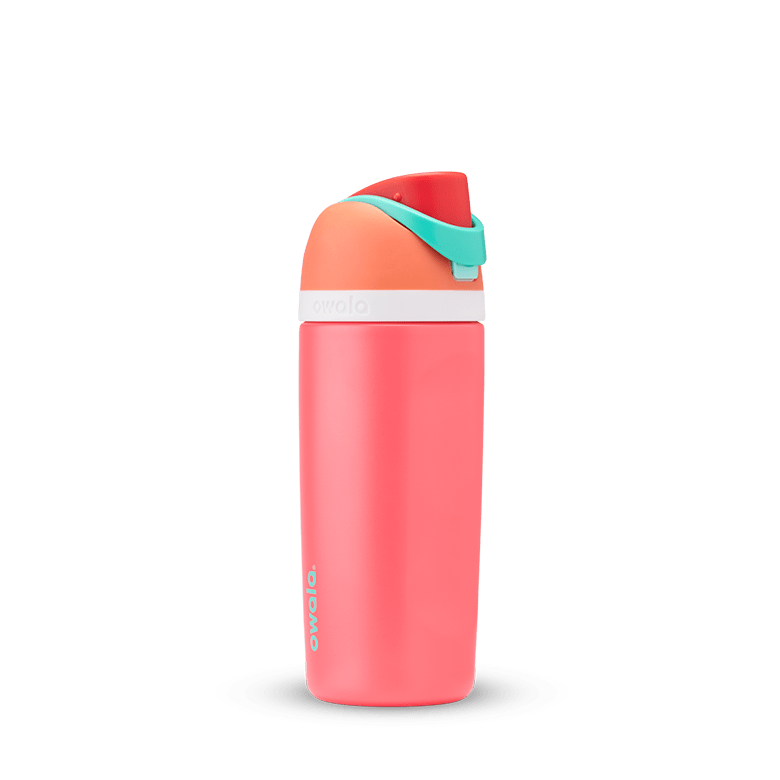 Kids FreeSip 16oz in Read My Lips, bold fuchsia hot pink insulated bottle with matching pink flip cap and pink carry loop